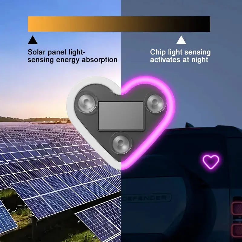 Solar Powered Wireless LED Heart Shape C-Pillar Neon Light