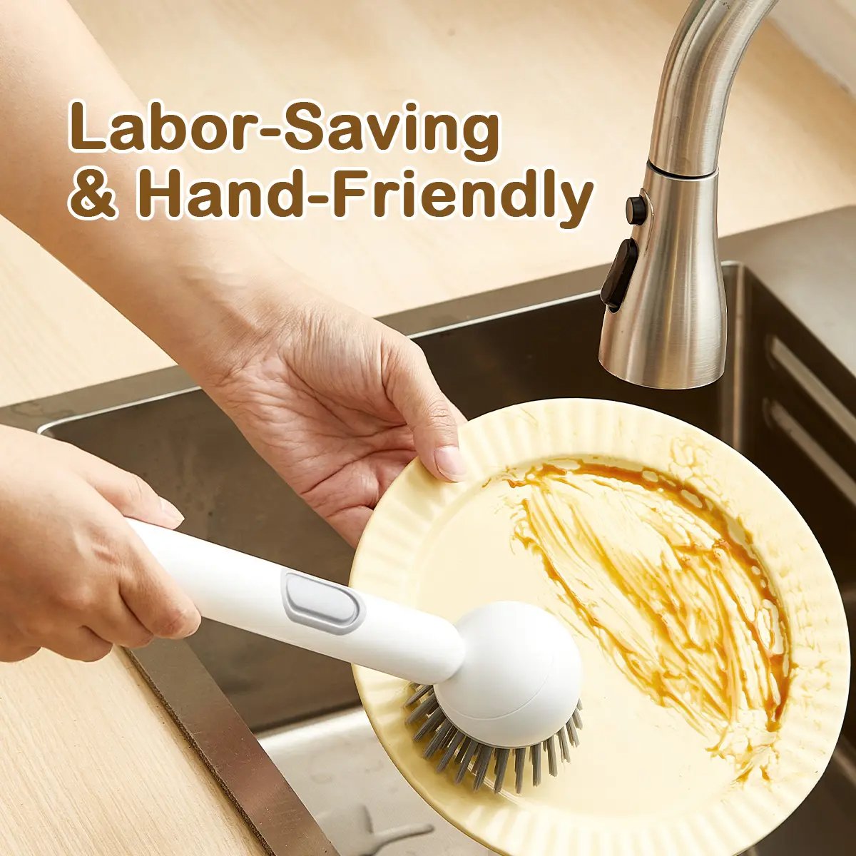 🥣Kitchen Essentials🍽️6-in-1 Dish Brush with Detergent Dispenser 360° Rotating Scrubber