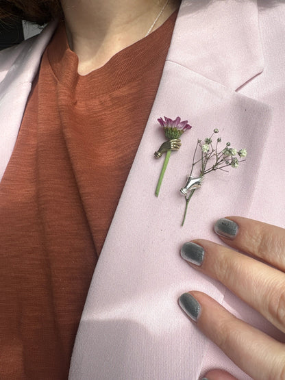 Holding Flowers Hand Lapel Pin