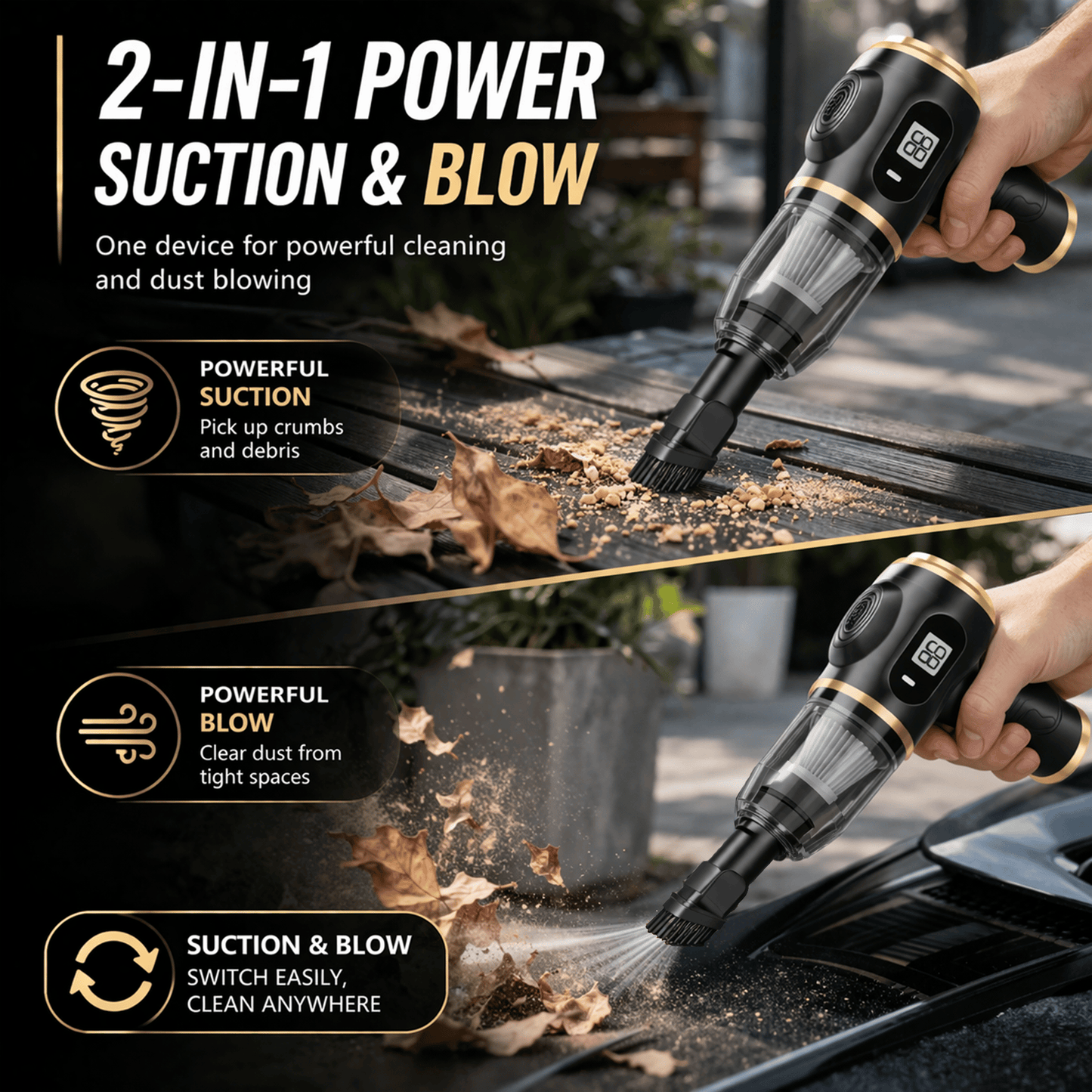 2-in-1 Handheld Vacuum & Air Duster