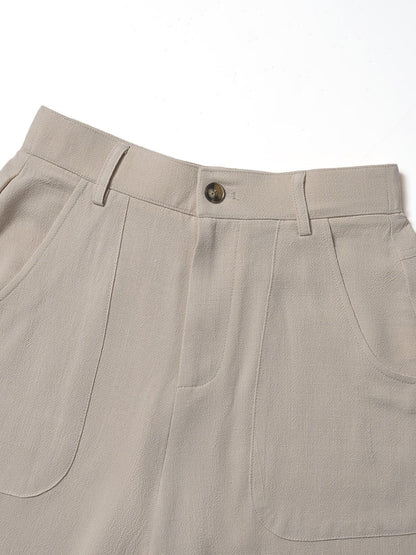 Women's Cotton Linen Palazzo Pants Summer Flowy Wide Straight Leg Beach Trousers With Pocket