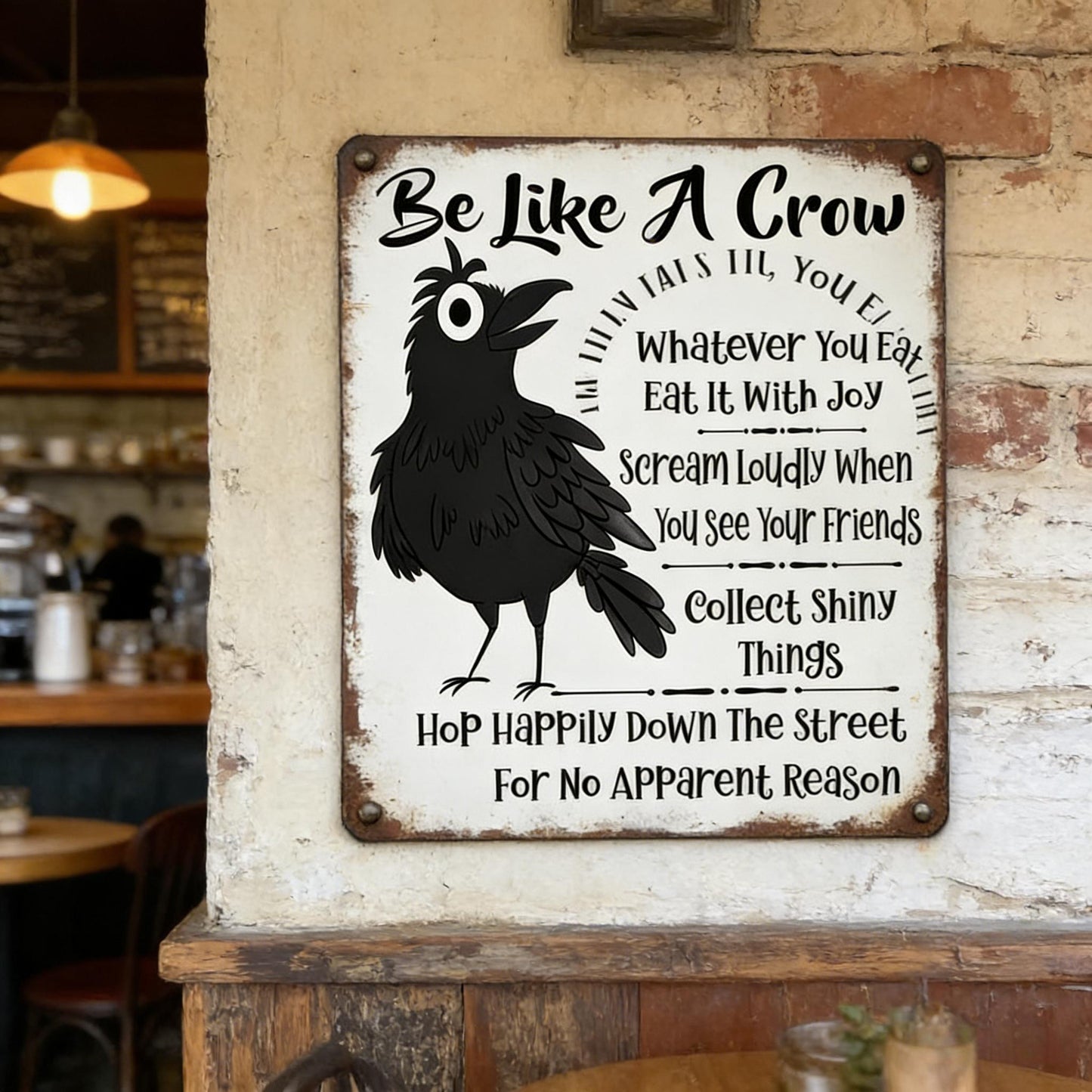 Be Like A Crow Vintage Metal Sign – Funny Positive Wall Art for Home, Office, Kitchen & Farmhouse Decor