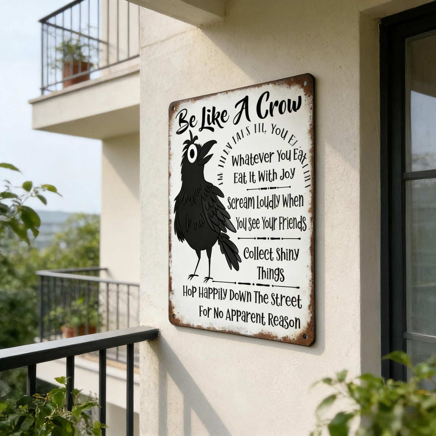 Be Like A Crow Vintage Metal Sign – Funny Positive Wall Art for Home, Office, Kitchen & Farmhouse Decor