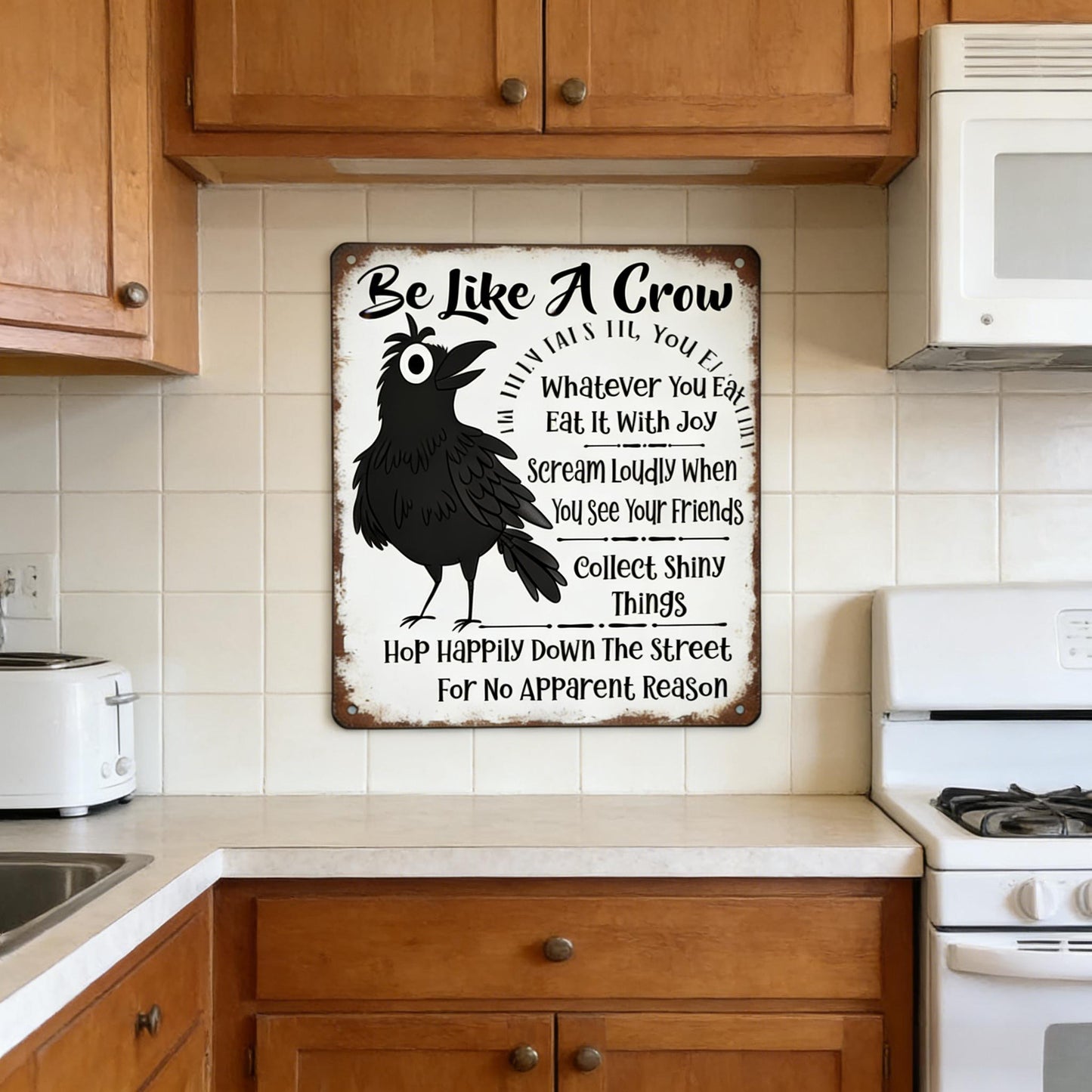 Be Like A Crow Vintage Metal Sign – Funny Positive Wall Art for Home, Office, Kitchen & Farmhouse Decor