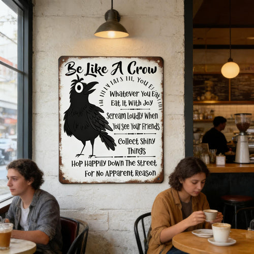 Be Like A Crow Vintage Metal Sign – Funny Positive Wall Art for Home, Office, Kitchen & Farmhouse Decor