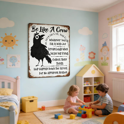 Be Like A Crow Vintage Metal Sign – Funny Positive Wall Art for Home, Office, Kitchen & Farmhouse Decor