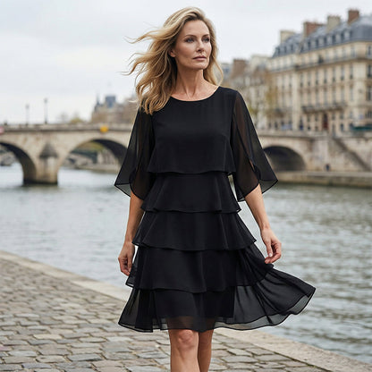 Women's Elegant Layered Ruffle Sleeve Dress – Effortless Style for Every Occasion 💃