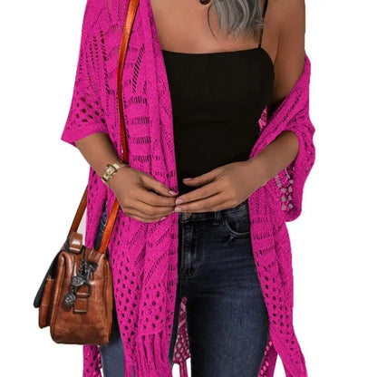 Womens Knit Cardigan Oversized Open Front Outwear New Spring & Summer Hollow Out Crochet Tassel Lightweight Kimonos Sweater Outdoorfun