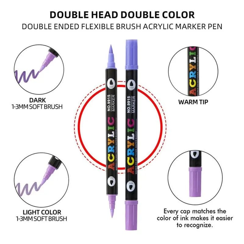 🎨Dual Tip Acrylic Paint Pen Marker - 24/48/72/120 Colors