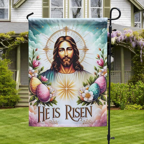 He Is Risen Jesus Garden Flag - Religious Savior Portrait Yard Banner