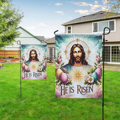 He Is Risen Jesus Garden Flag - Religious Savior Portrait Yard Banner
