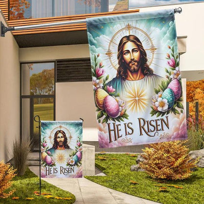 He Is Risen Jesus Garden Flag - Religious Savior Portrait Yard Banner