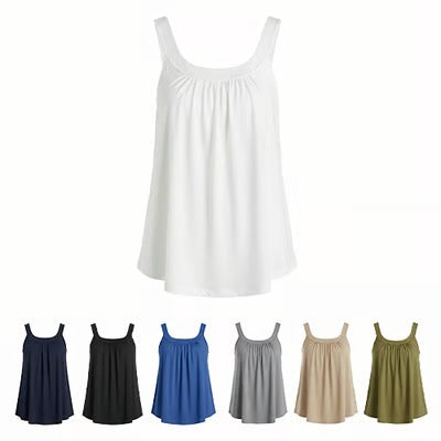 Solid Color Pleated Tank Top