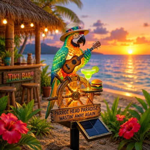 🌴 Solar-Powered Parrot Garden Light – “Wastin' Away Again”