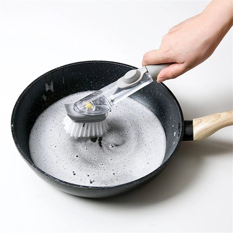 Brush Cleaning Scrubber Kitchen Dish Wash Pot Sponge Automatic Liquid Dispenser