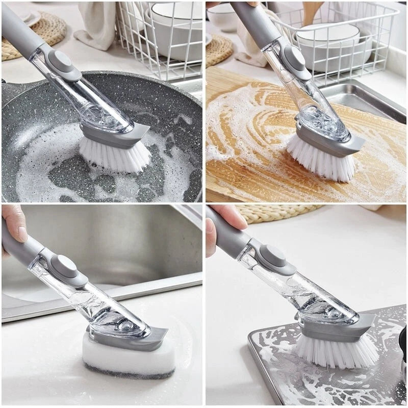 Brush Cleaning Scrubber Kitchen Dish Wash Pot Sponge Automatic Liquid Dispenser