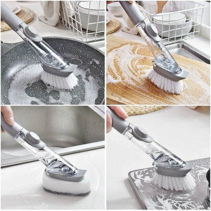Brush Cleaning Scrubber Kitchen Dish Wash Pot Sponge Automatic Liquid Dispenser