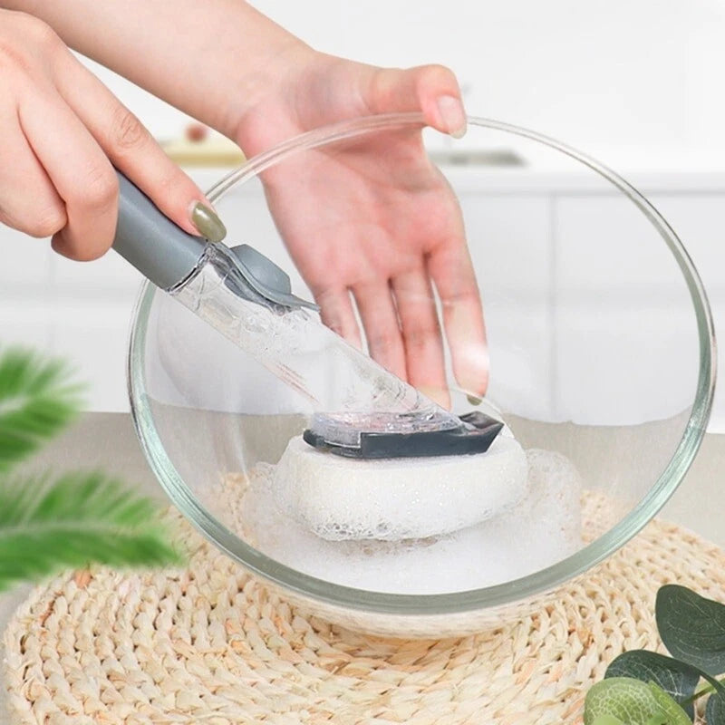 Brush Cleaning Scrubber Kitchen Dish Wash Pot Sponge Automatic Liquid Dispenser