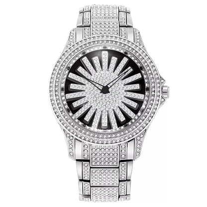 Men's Iced-Out Watch with Rotating Dial – Sparkling Crystals, Precise Quartz & Butterfly Clasp