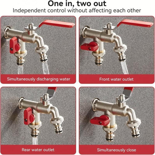 🔥Universal Stainless Steel Double Outlet Garden Faucet – Independent Valves, Heavy-Duty & Easy Install 🚰