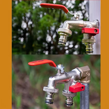 🔥Universal Stainless Steel Double Outlet Garden Faucet – Independent Valves, Heavy-Duty & Easy Install 🚰