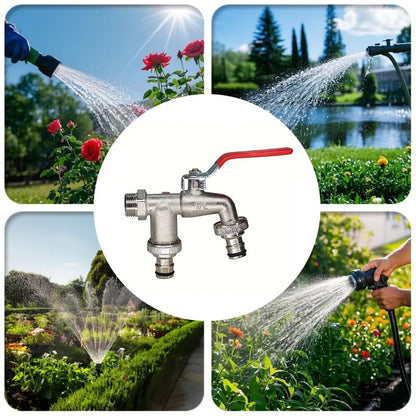 🔥Universal Stainless Steel Double Outlet Garden Faucet – Independent Valves, Heavy-Duty & Easy Install 🚰