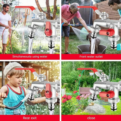 🔥Universal Stainless Steel Double Outlet Garden Faucet – Independent Valves, Heavy-Duty & Easy Install 🚰