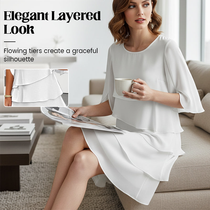Women's Elegant Layered Ruffle Sleeve Dress – Effortless Style for Every Occasion 💃