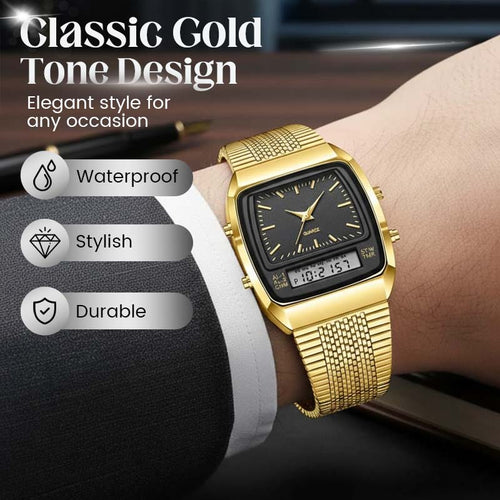💥 Retro Style Square Face Multifunction Watch – Dual Display, Zinc Alloy, Stainless Steel ✨
