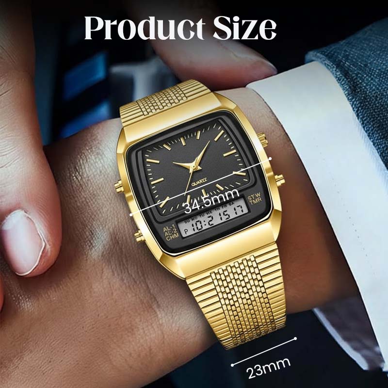 💥 Retro Style Square Face Multifunction Watch – Dual Display, Zinc Alloy, Stainless Steel ✨