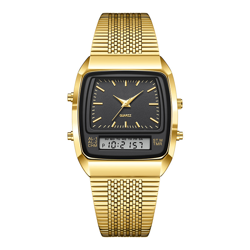 💥 Retro Style Square Face Multifunction Watch – Dual Display, Zinc Alloy, Stainless Steel ✨