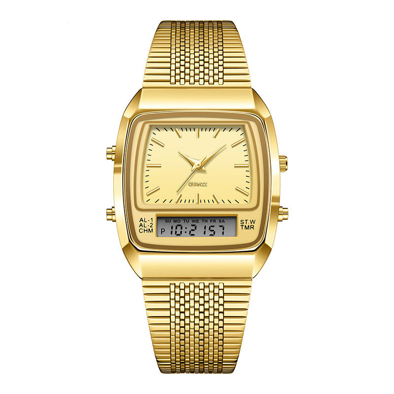 💥 Retro Style Square Face Multifunction Watch – Dual Display, Zinc Alloy, Stainless Steel ✨