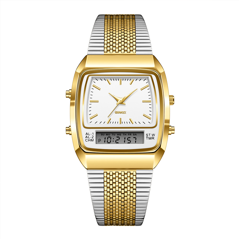 💥 Retro Style Square Face Multifunction Watch – Dual Display, Zinc Alloy, Stainless Steel ✨