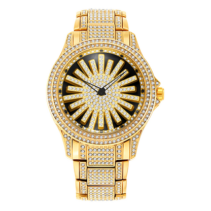 Men's Iced-Out Watch with Rotating Dial – Sparkling Crystals, Precise Quartz & Butterfly Clasp