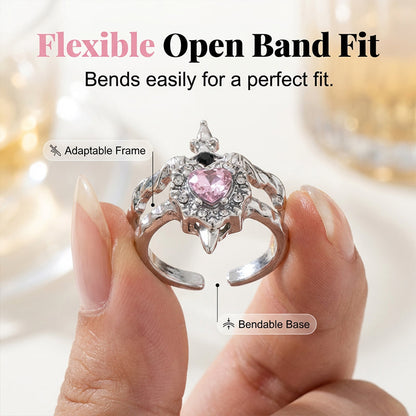 Vintage Adjustable Sword Piercing Heart Ring Set