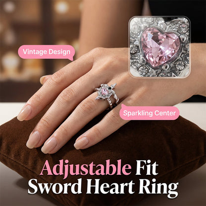 Vintage Adjustable Sword Piercing Heart Ring Set