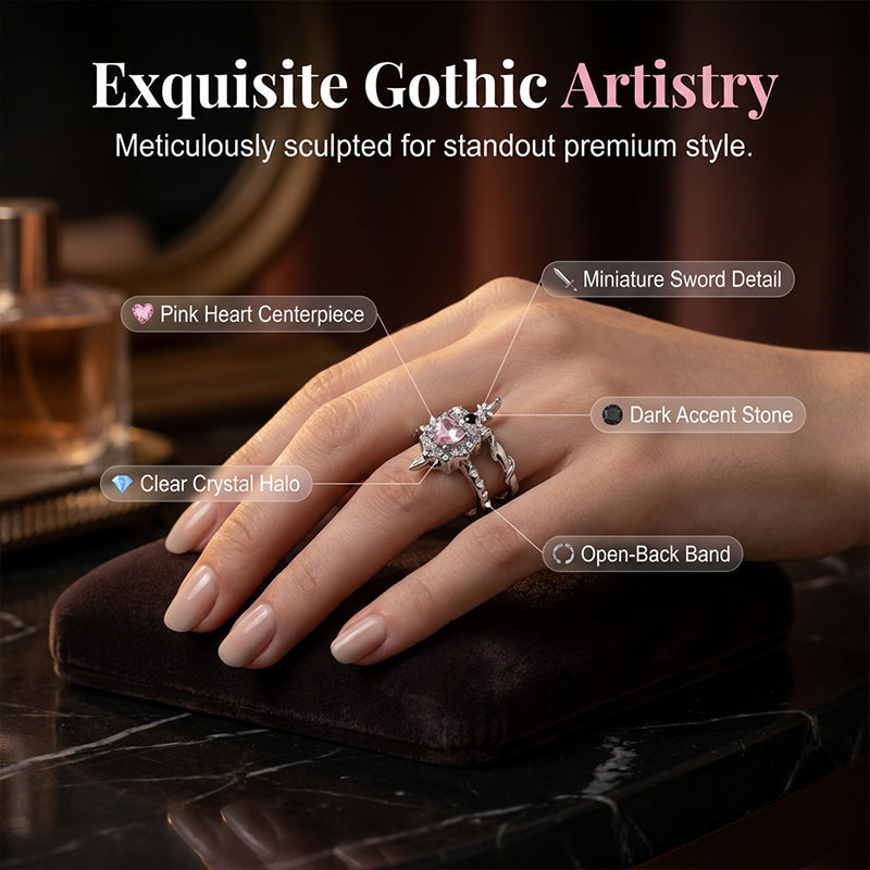 Vintage Adjustable Sword Piercing Heart Ring Set