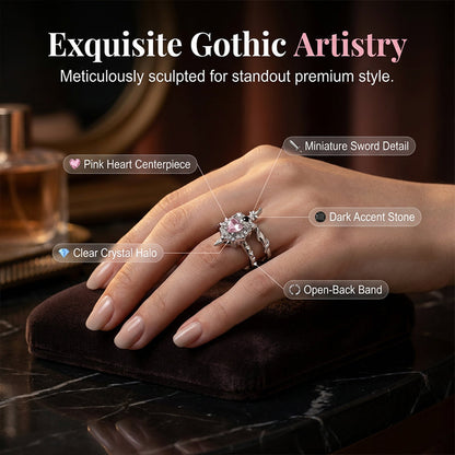 Vintage Adjustable Sword Piercing Heart Ring Set