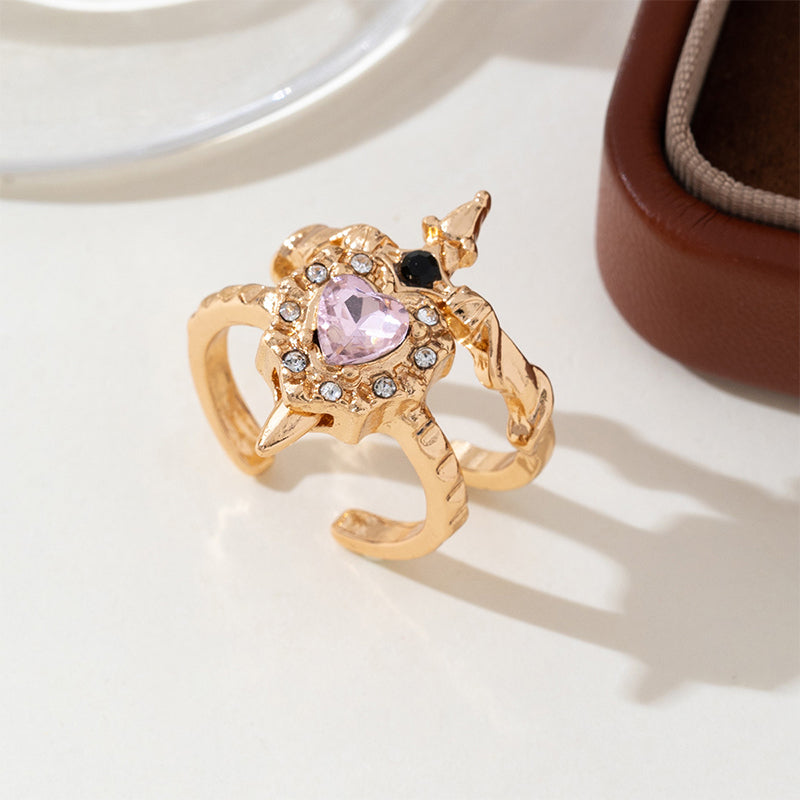 Vintage Adjustable Sword Piercing Heart Ring Set