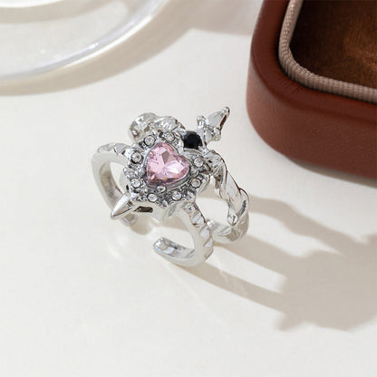 Vintage Adjustable Sword Piercing Heart Ring Set
