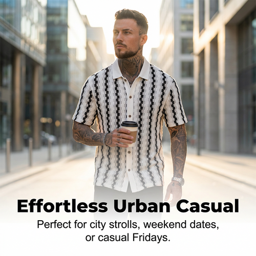 Men's Short Sleeve Retro Geometric Knit Shirt