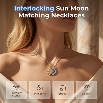 🌙💎Sun & Moon Pendant Necklace Set – Interlocking, Rhinestone & Two-Tone ✨