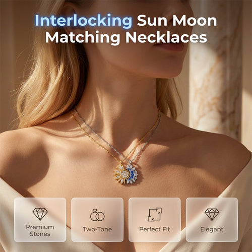 🌙💎Sun & Moon Pendant Necklace Set – Interlocking, Rhinestone & Two-Tone ✨