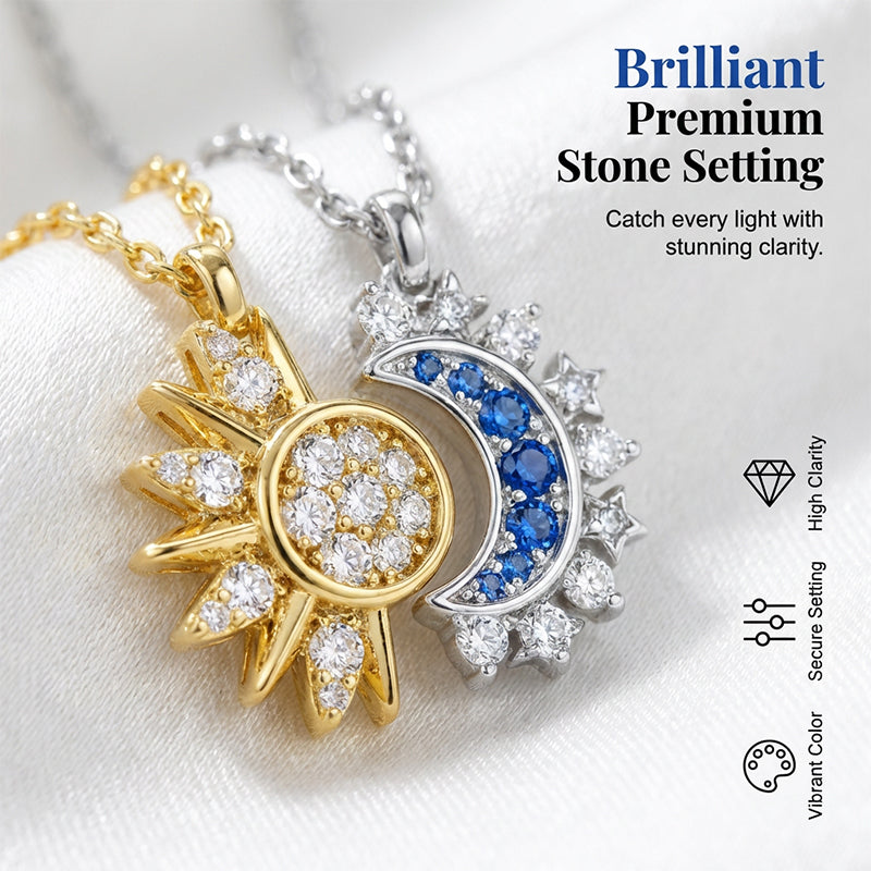 🌙💎Sun & Moon Pendant Necklace Set – Interlocking, Rhinestone & Two-Tone ✨