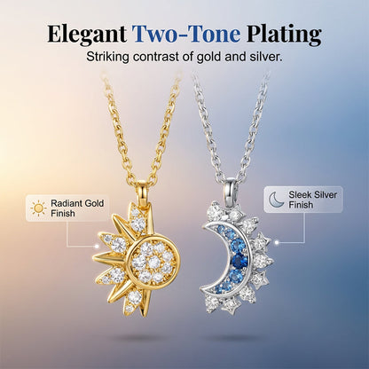 🌙💎Sun & Moon Pendant Necklace Set – Interlocking, Rhinestone & Two-Tone ✨