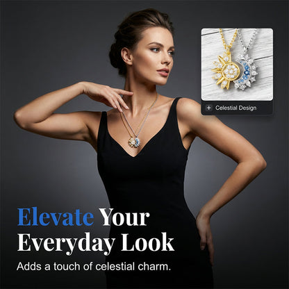 🌙💎Sun & Moon Pendant Necklace Set – Interlocking, Rhinestone & Two-Tone ✨