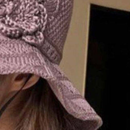 Women's Crochet Bucket Hat with Flower Accent