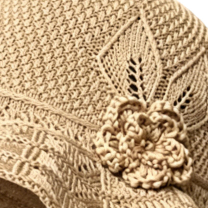 Women's Crochet Bucket Hat with Flower Accent