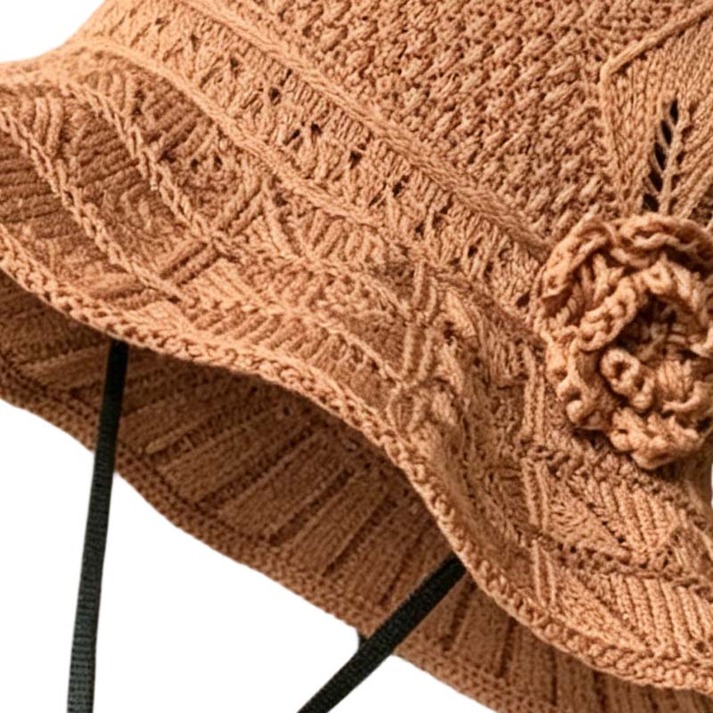 Women's Crochet Bucket Hat with Flower Accent