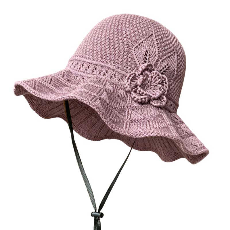 Women's Crochet Bucket Hat with Flower Accent
